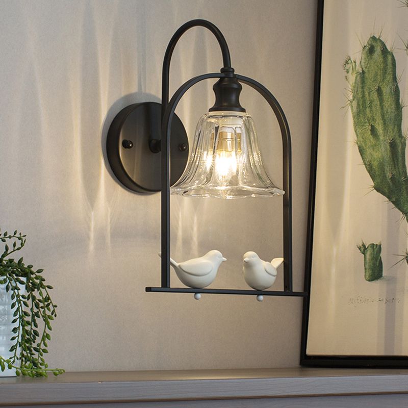 Creatief Bell SCONCE Licht met vogel decor 1 licht transparant glazen LED -wandlamp voor balkon