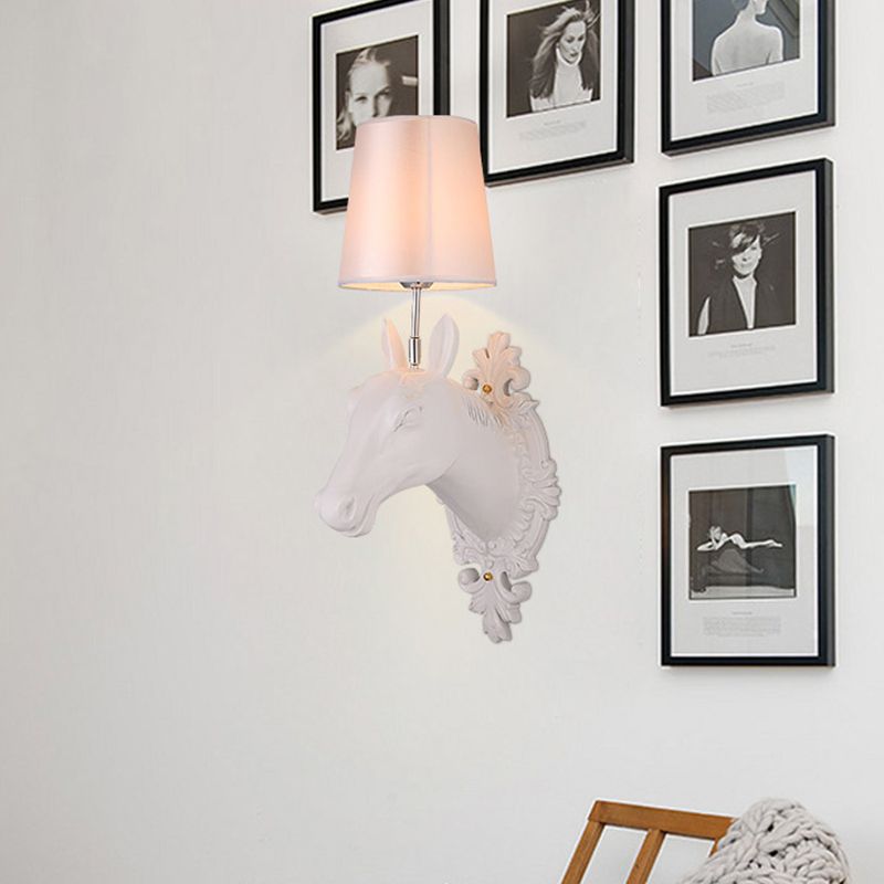 One Bulb Bedroom Wall Mounted Lamp Classic Black/White/Gold Sconce Light Fixture with Cone Fabric Shade