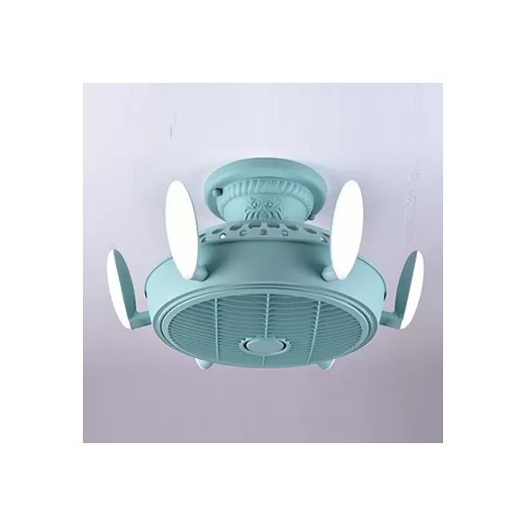 Ventilateur de style nordique Semi Flushmount Light 6 lumières Ventilateur de plafond de couleur macaron pour chambre à coucher