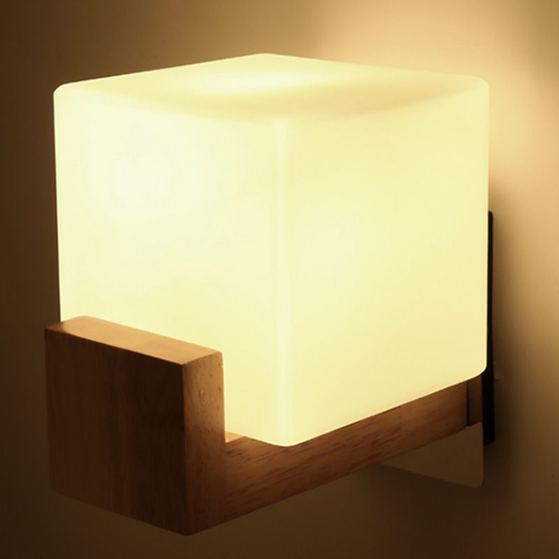 Wood Squared Wall Sconce Lighting Minimalist Style Wood Wall Mounted Light Fixture