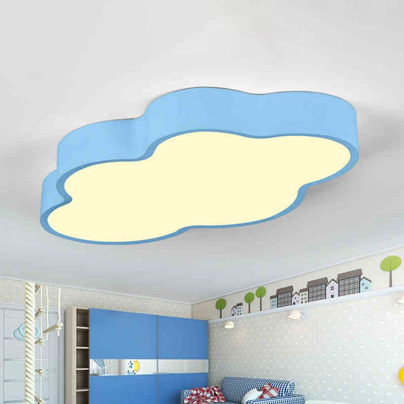 Lampada da soffitto a forma di nuvola Macaron in acrilico da 20,5"/24,5" ampia lampada da incasso a LED per camera da letto in bianco/blu