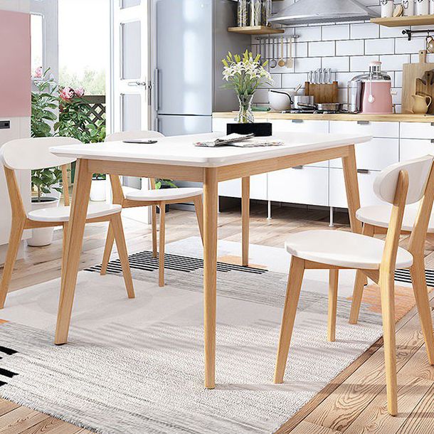 Glass Top Dining Table Modern Dining Table with 4 Solid Wood Legs