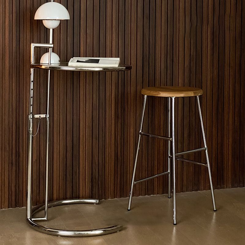 Moderno sin brazo Taburete sin espalda de acero Taller de postres de postres con asiento de madera