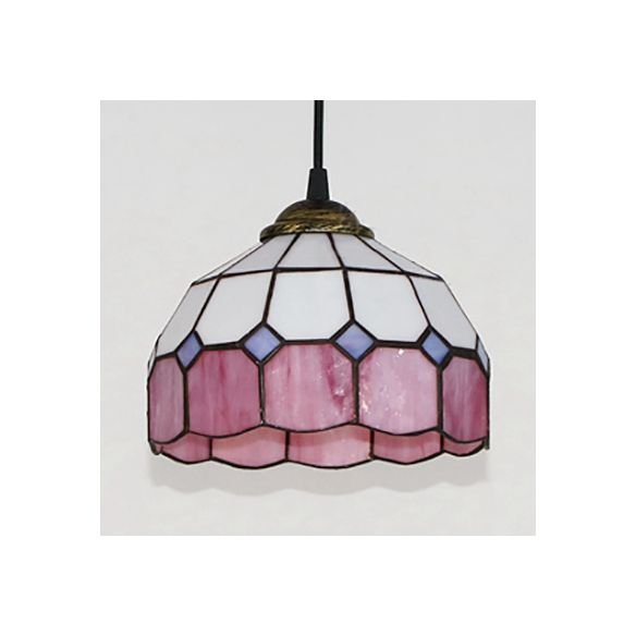 Hemisphere Pendant Light 1 Bulb Pink/Blue/Orange Stained Glass Tiffany-Style Ceiling Suspension Lamp