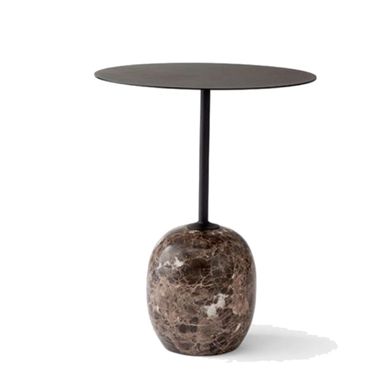 Modern Black/White Metal End Table Marble Pedestal Side Table