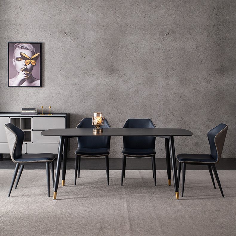 Mesa de comedor rectangular moderna de metal, mesa de piedra sinterizada para cocina y comedor