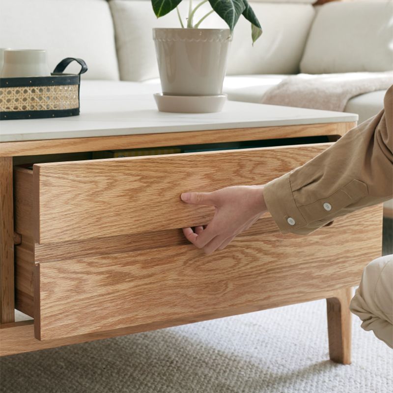 17"H Contemporary Cocktail Table Stone Rectangle Coffee Table