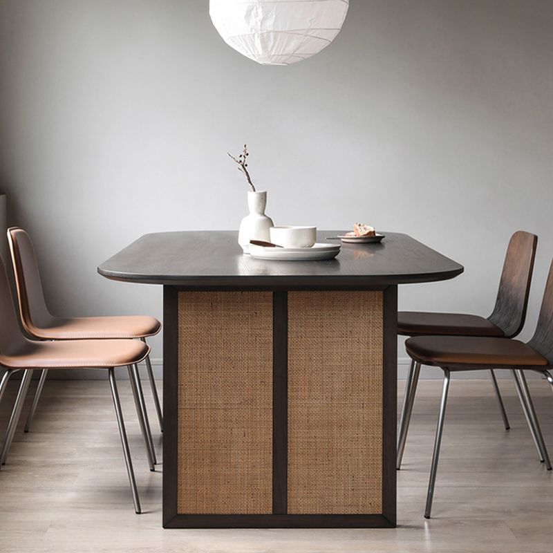 Modern Ash Wood Dining Table Oval Wooden Table with Double Pedestal in Black