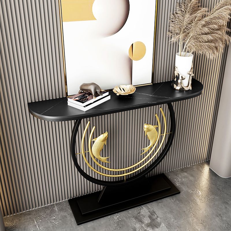 31.5" H Modern Console Accent Table Antique Finish Half Moon Console