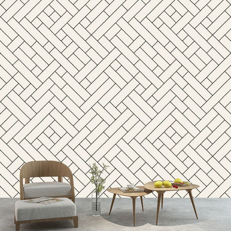 Simple Geometric Interwoven Murals Black-White Stain-Proof Wall Art for Living Room