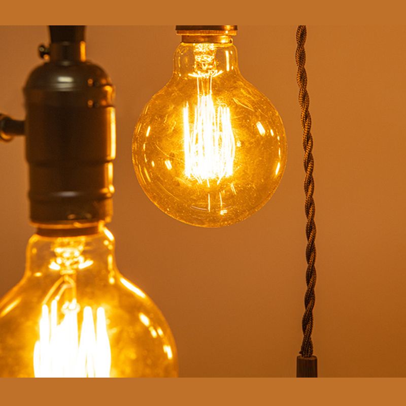 8-Light Wooden Island Pendant Light in Industrial Vintage Style Wrought Iron Ceiling Light for Commercial Place