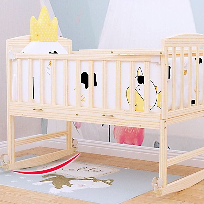 Wood Rocking Baby Crib Cradle Rectangle with 4 Wheels Cradle