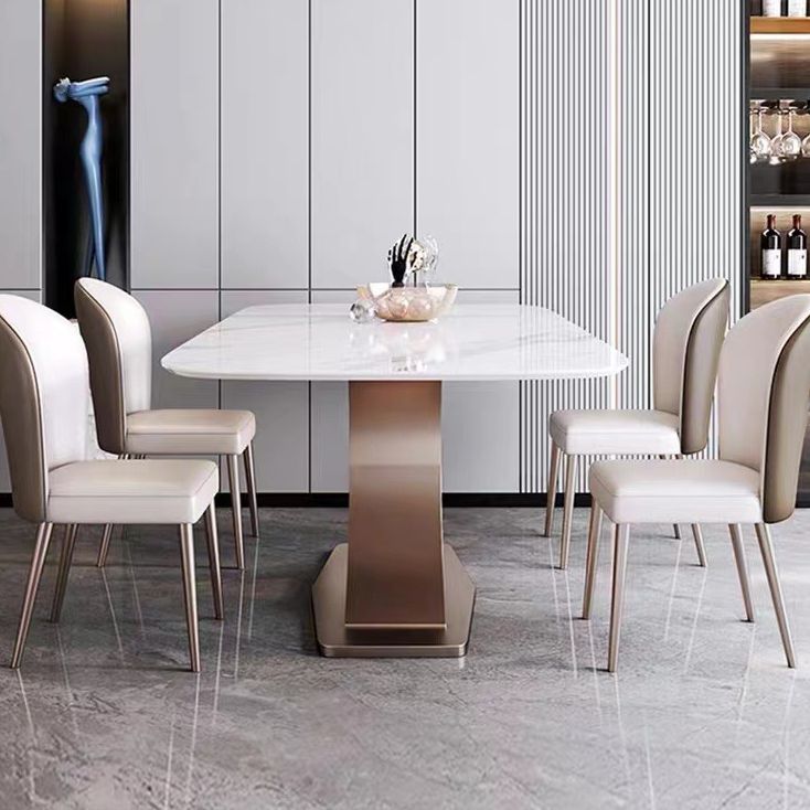 1/4/5/6 Pieces Dining Chairs Set White Rectangular Sintered Stone Top Dining Set for Home