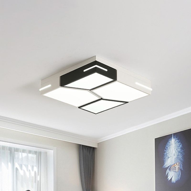Spliced Square/Rectangle Metal Ceiling Lamp Minimalist Black and White LED Flush Mount Light for Parlor
