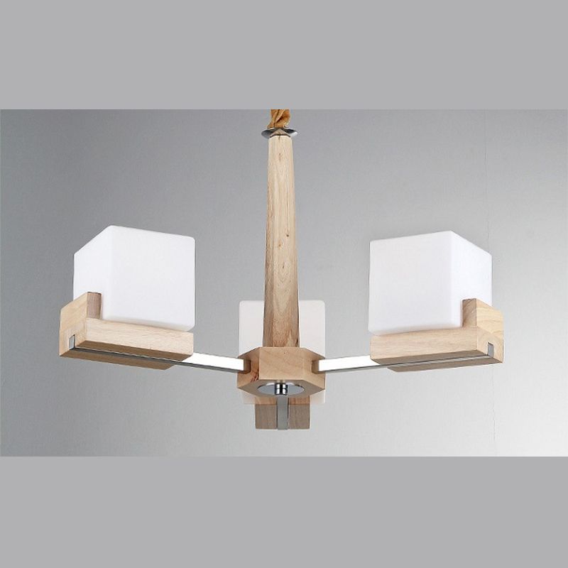 Wooden Sputnik Pendant Light in Modern Minimalist Style Frosted Glass Hanging Lamp for Dining Room