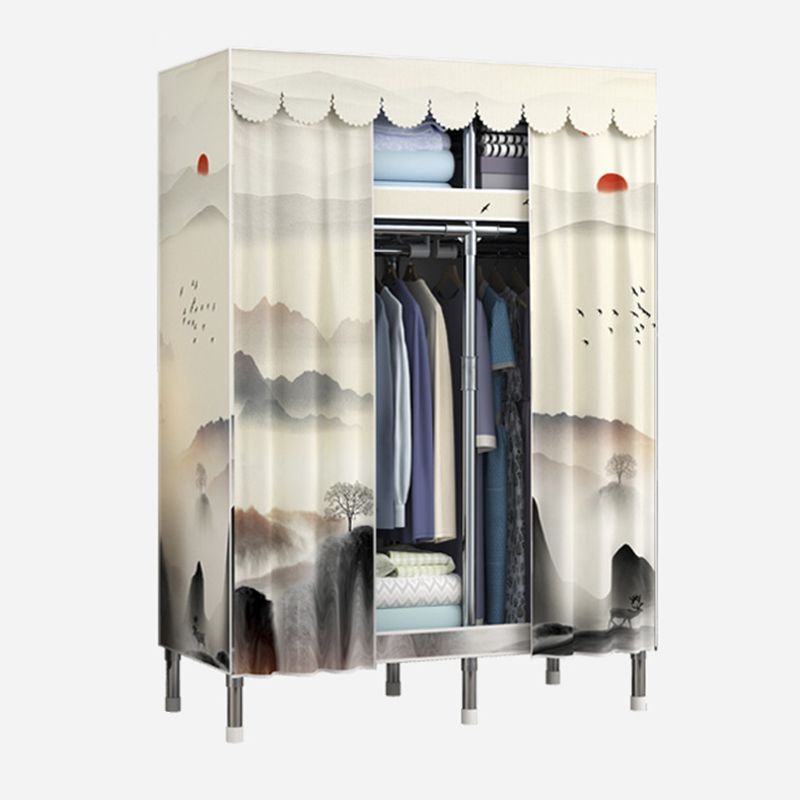 Modern Style Metal Wardrobe 2-Teir Bedroom Wardrobe Closet with Legs