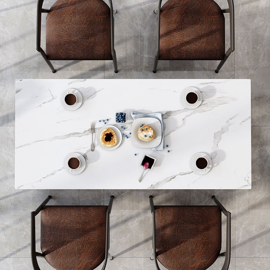 Moderne stijl witte eettafel gesinterde stenen tafel met zwart frame voor eetkamer
