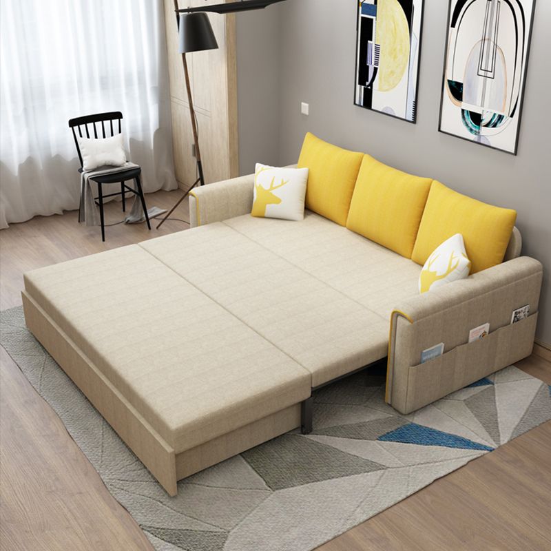 Flared Arm Modern Cotton Blend Settee Couch with Pillows with Storage