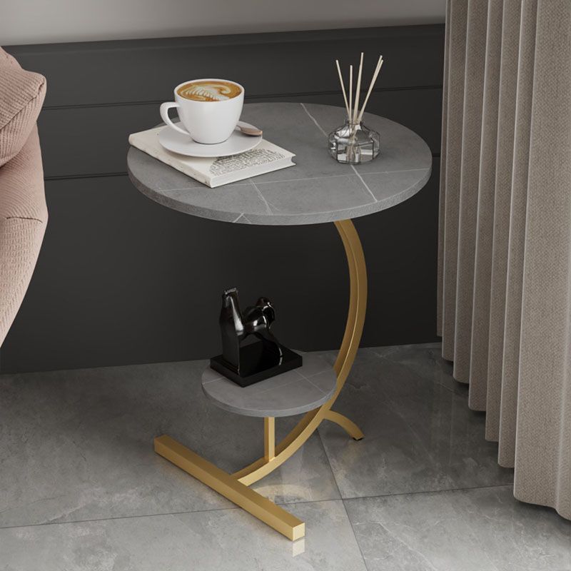 End Table with Storage and Shelf Modernist Slate Abstract Side Table