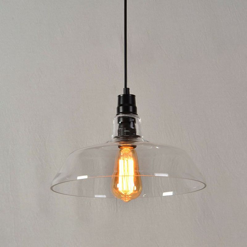 Pot Cover Glass Hanging Lamp Vintage Style Single-Bulb Restaurant Lighting Pendant
