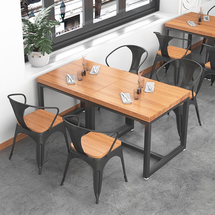 Mesa de comedor de madera maciza de estilo industrial, mesa cuadrada con base de caballete para comedor