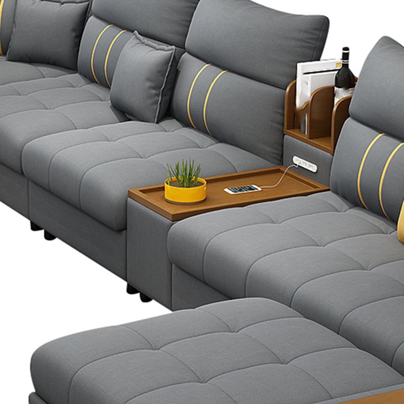 Square Arm Cotton Blend and Faux Leather Sectionals Sofas with Storage