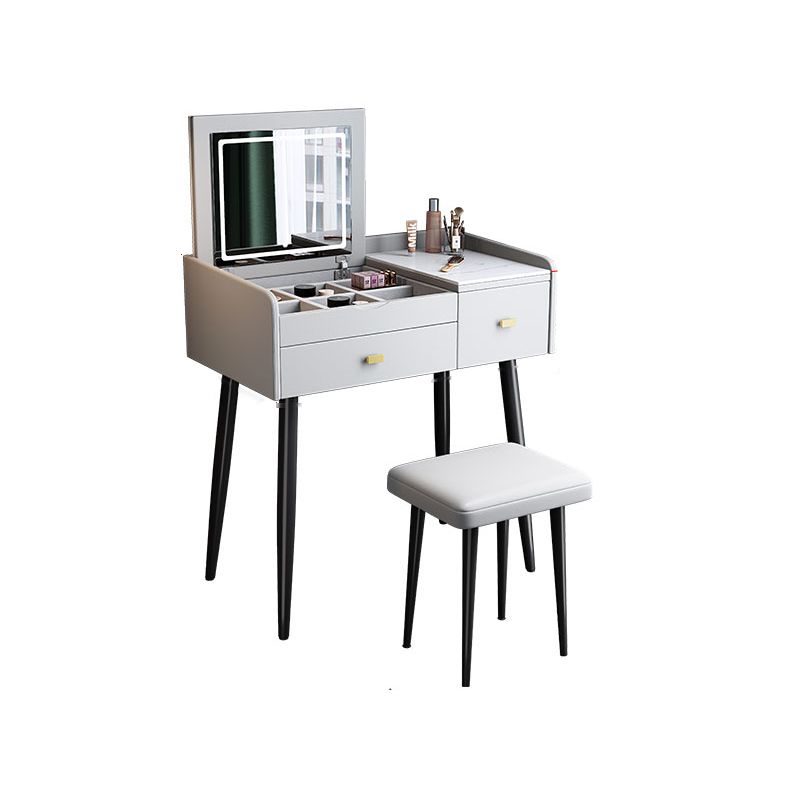 Flip Single Marble Vanity with Padded Stool Lighted Mirror Vanity Desk