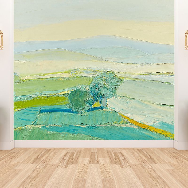 Green Vast Meadow Mural Wallpaper Nature Modern Aesthetics Stainproof Wall Covering
