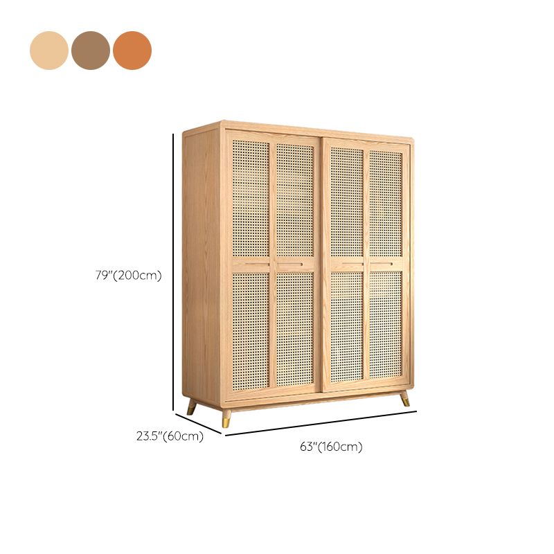 Modern Solid Wood Frame Wardrobe Freestanding Sliding Doors with Legs
