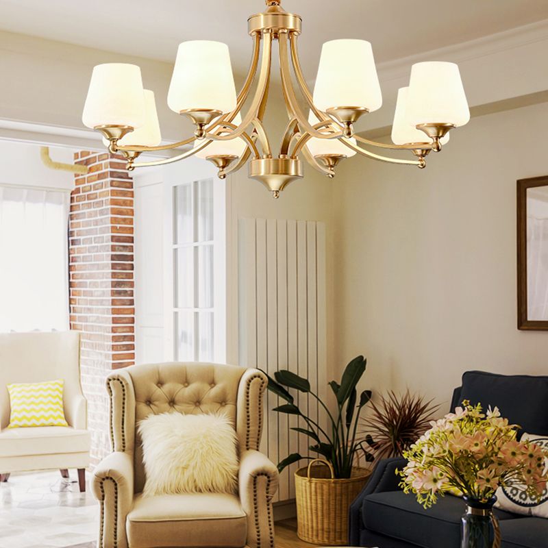 Multi-Head Hanging Light Fixtures Traditional Brass Chandelier Lamp with White Glass Shade