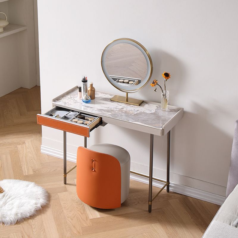 1 Drawer Glam Makeup Vanity Set Solid Wood Dressing Table with Slate Top