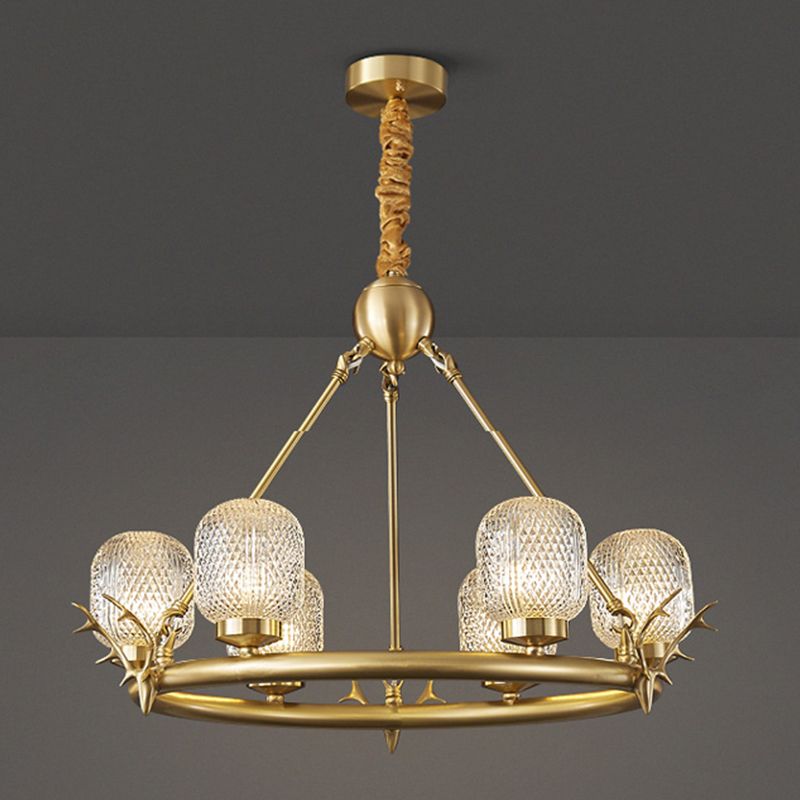 Wagenrad-Kronleuchter-Beleuchtung moderne Multi-Head-Suspensionslicht mit klarem Glasschatten