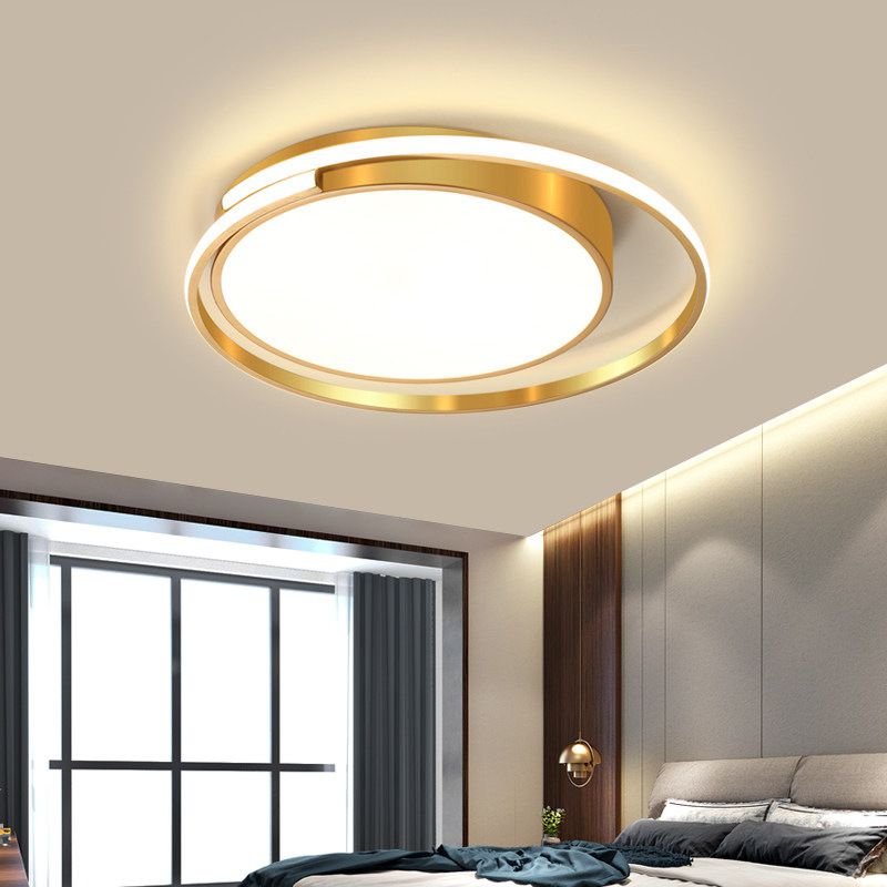 Luminaire de plafond encastré en métal à tambour circulaire, plafonnier LED doré de Style milieu du siècle pour salon