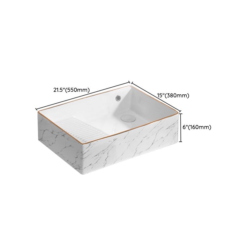 Traditional Vessel Bathroom Sink Rectangular Porcelain with Pop-Up Drain Vessel