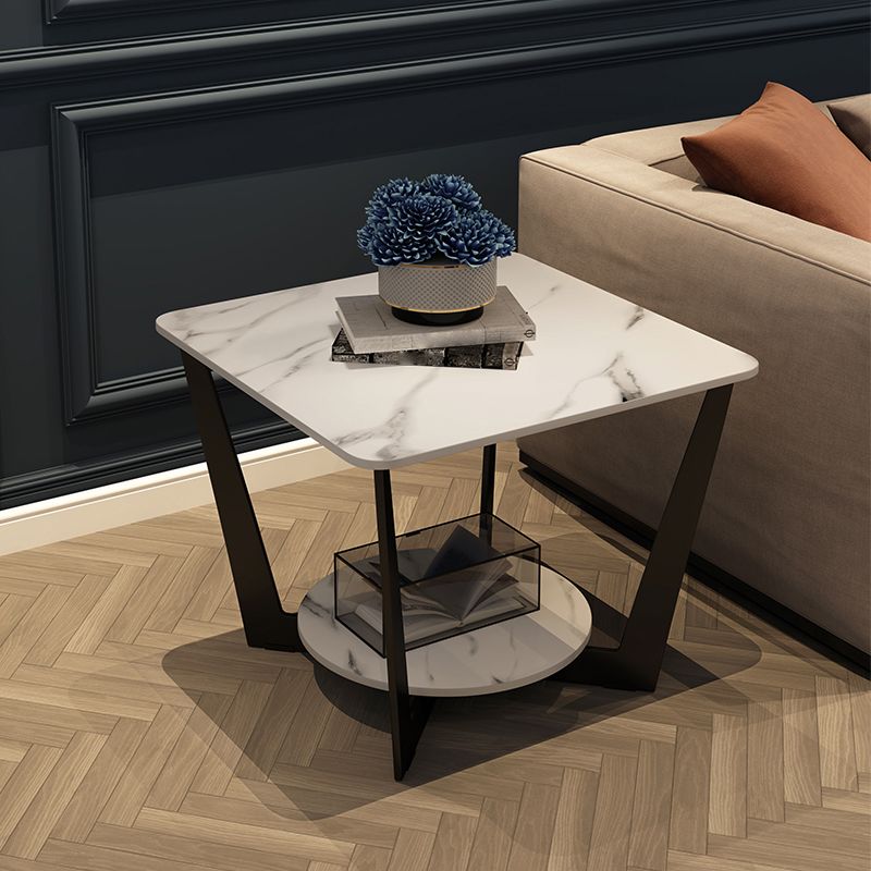 19.6" Tall Modern Square Slate Top Side Table Iron Cross-leg End Table