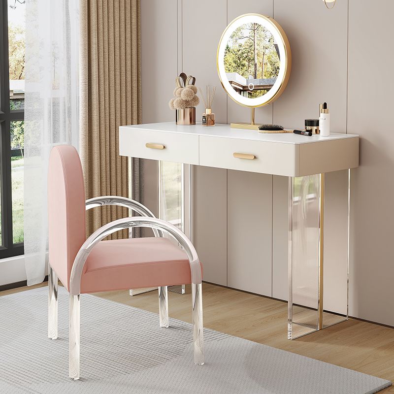 Contemporary Vanity Dressing Table with Stone Top and Acrylic Base