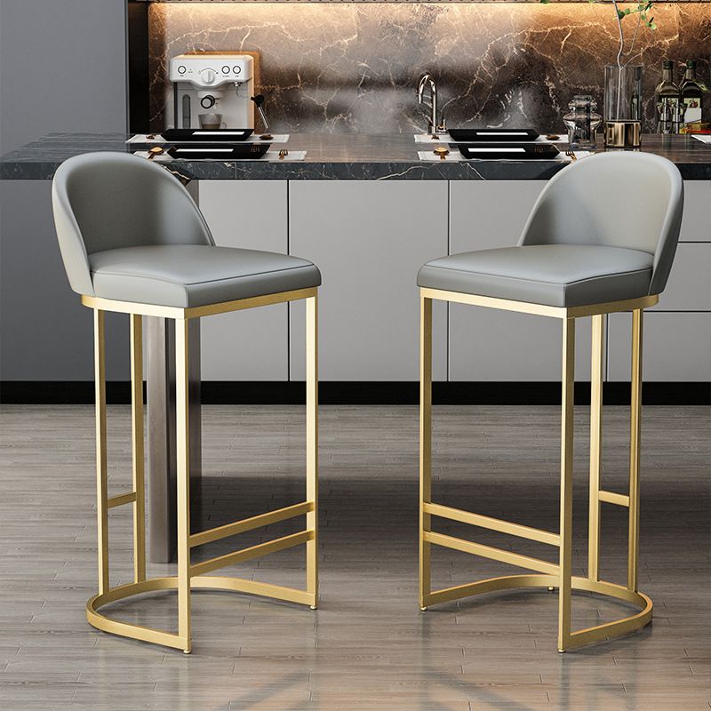 Glam Backrest Counter Stool Iron Kitchen Bar Stool with Leather Cushion and Pedal