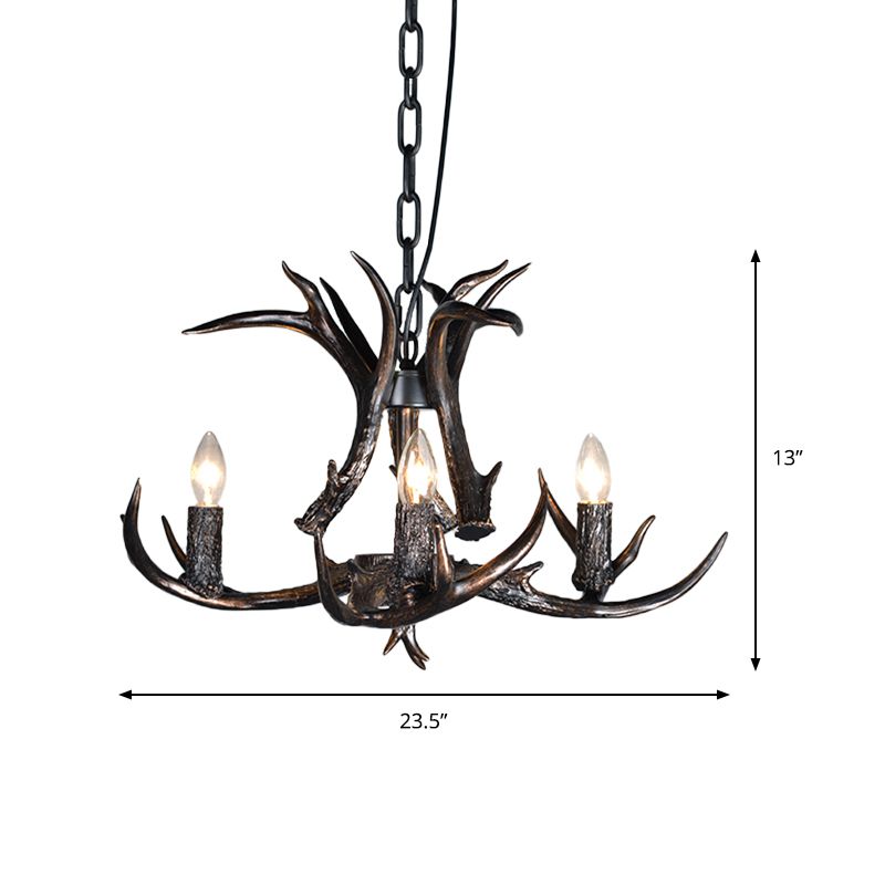3/5/6 Heads Resin Chandelier Vintage Style Black Candelabra Living Room Pendant Light with Adjustable Chain