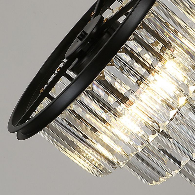 American Style Crystal Table Lamp Black 3 Lights Desk Lamp for Bedroom
