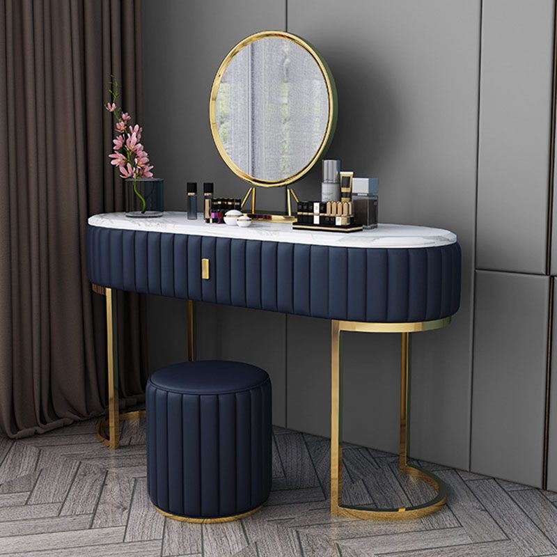 Glam Stone Top Oval Vanity Table with Metal Base Makeup Dressing Table