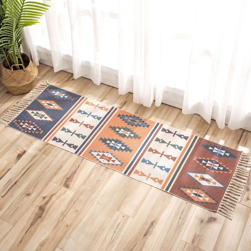Nostalgia Tribal Pattern Rug Multi Colored Synthetics Area Rug Pet Friendly Easy Care Carpet with Fringe for Bedroom