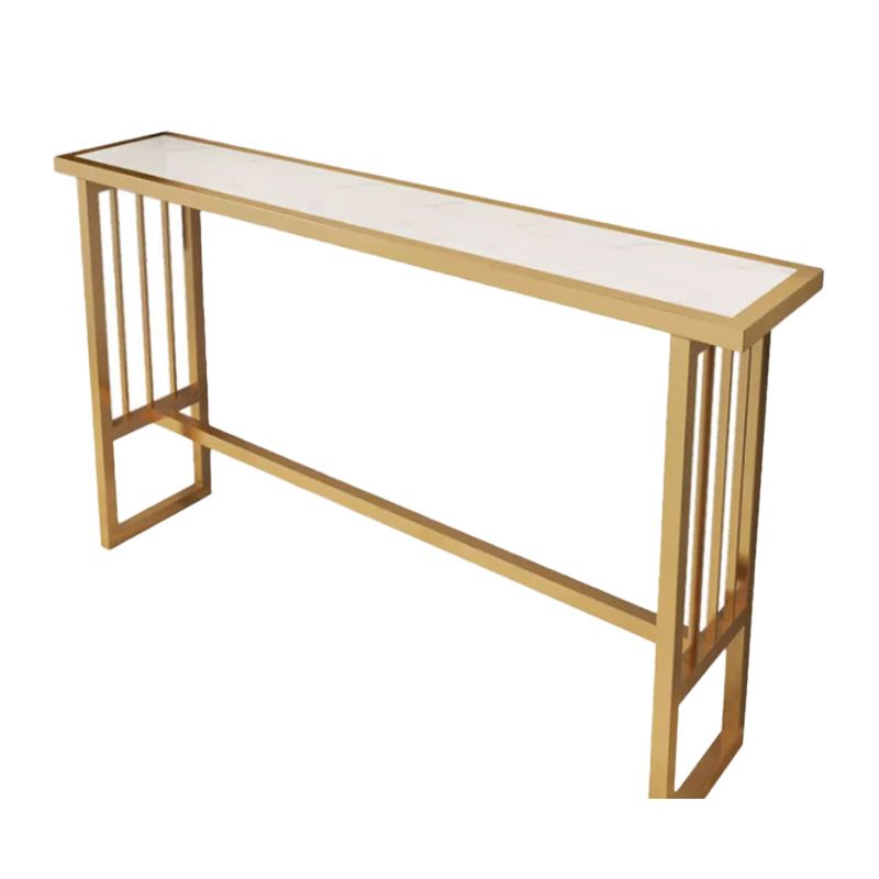 Stone Bar Dining Table Glam Rectangle Bar Table with Trestle Pedestal for Dining Room Cafe