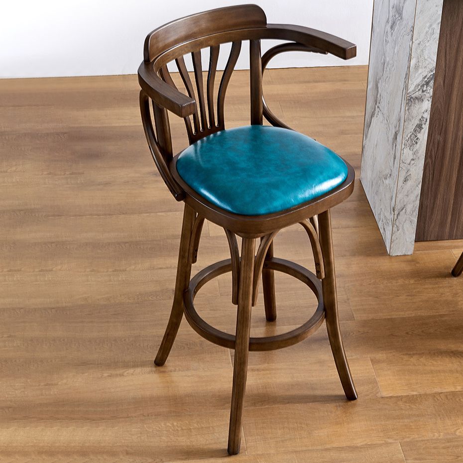 Contemporary Wood Stool Faux Leather Counter Stool in Matte Finish for Home