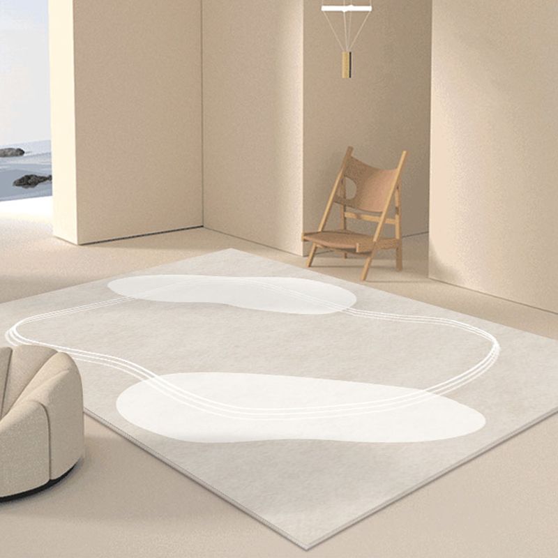 White Minimalist Rug Polyester Color Block Rug Stain Resistant Rug Drawing Room