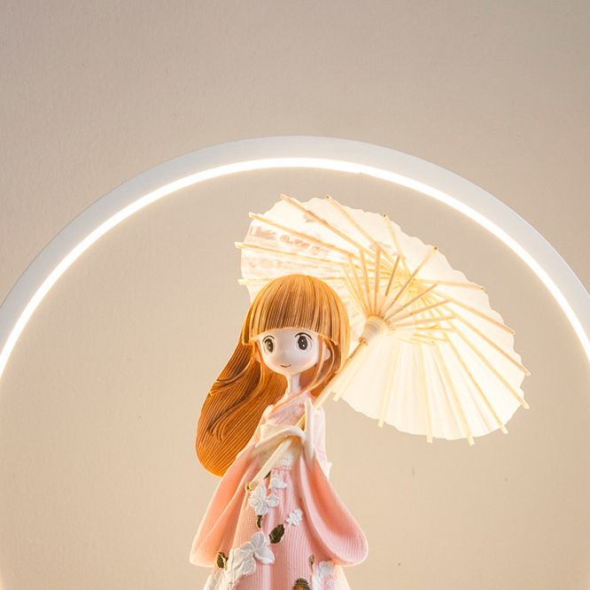 1 Light Circle Nightstand Lamp Modernism Metal Nightstand Lamps in White