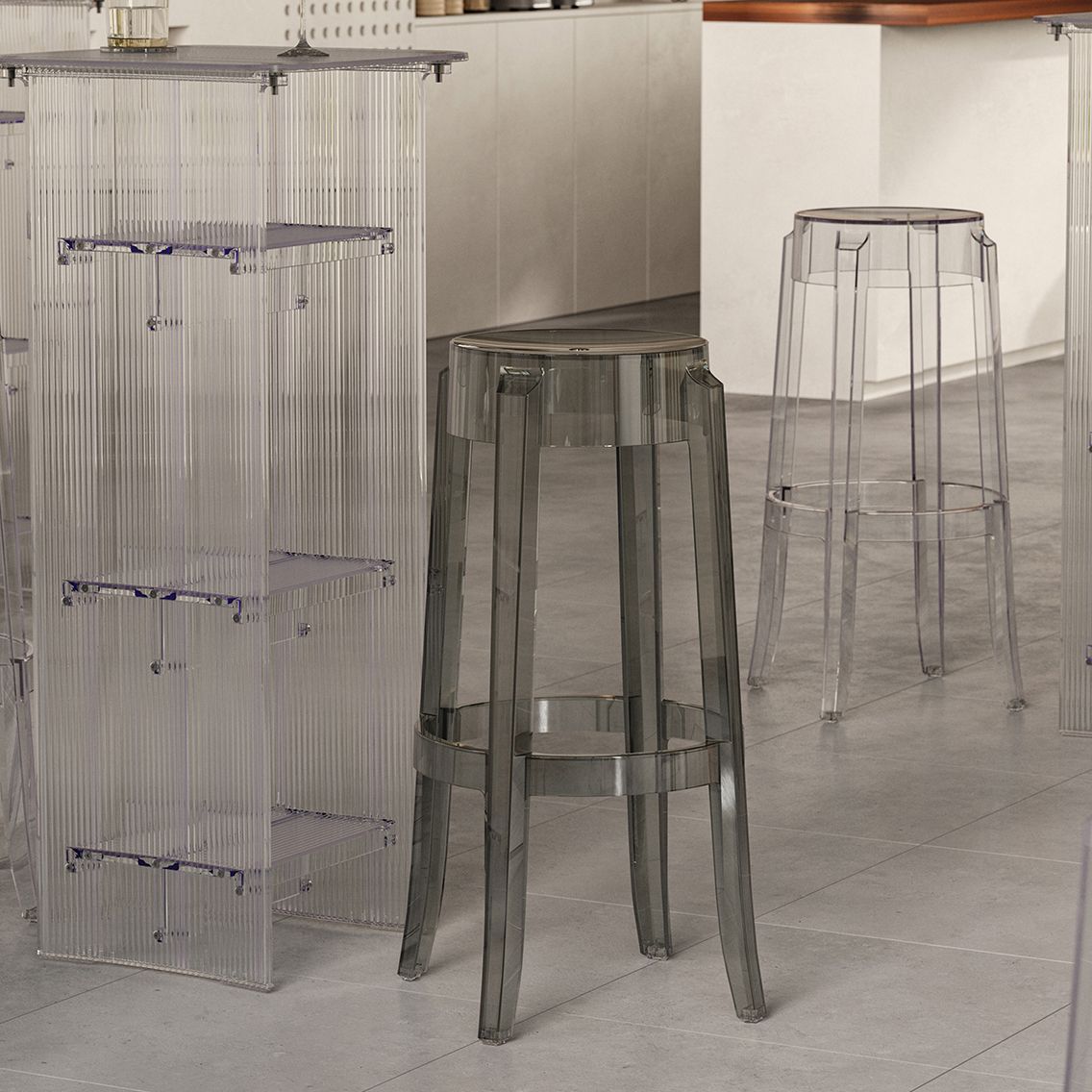 Contemporary Plastic Backless Counter High Stool with 4 Legs