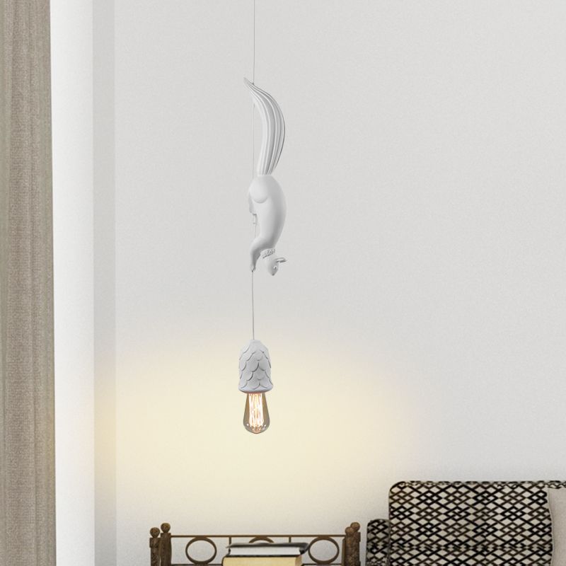 Enfants, bulbe exposé Résine Drop Pendant Single suspension plafond plafond en blanc / noir / brun avec écureuil suivi du concept de pinone