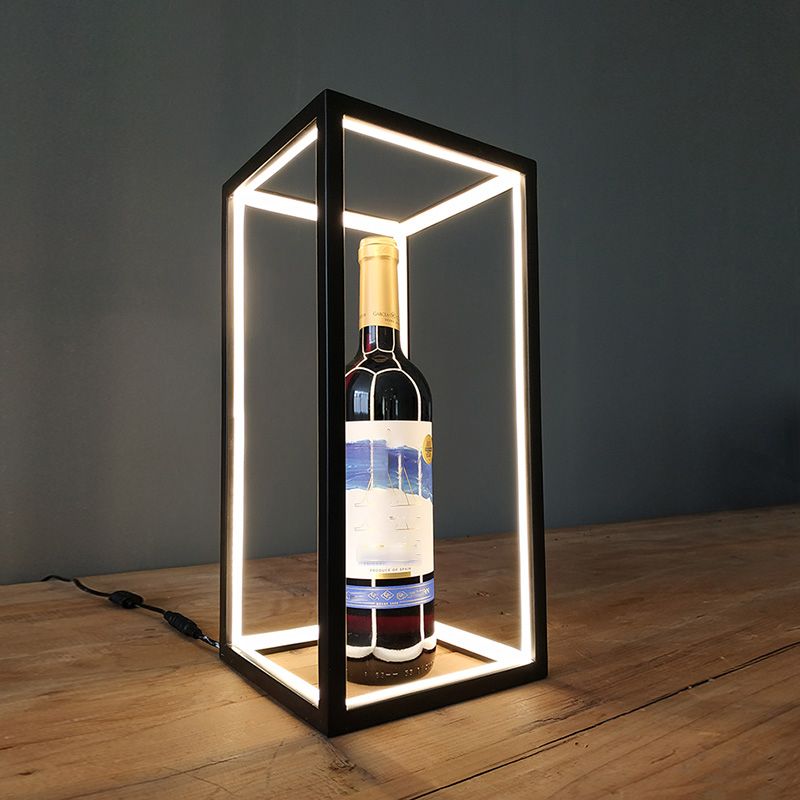 Black Rectangular Linear Table Lamp Modern Creative Metal LED Nightstand Light