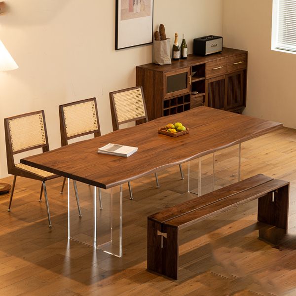 Modern Style Rectangle Solid Wood Dining Table with Double Pedestal