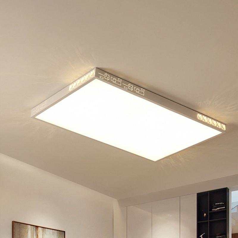 LED Flush Mounted Simple K9 Crystal White Ceiling Light with Rectangle/Round Acrylic Shade, 16"/19.5"/23.5" Wide